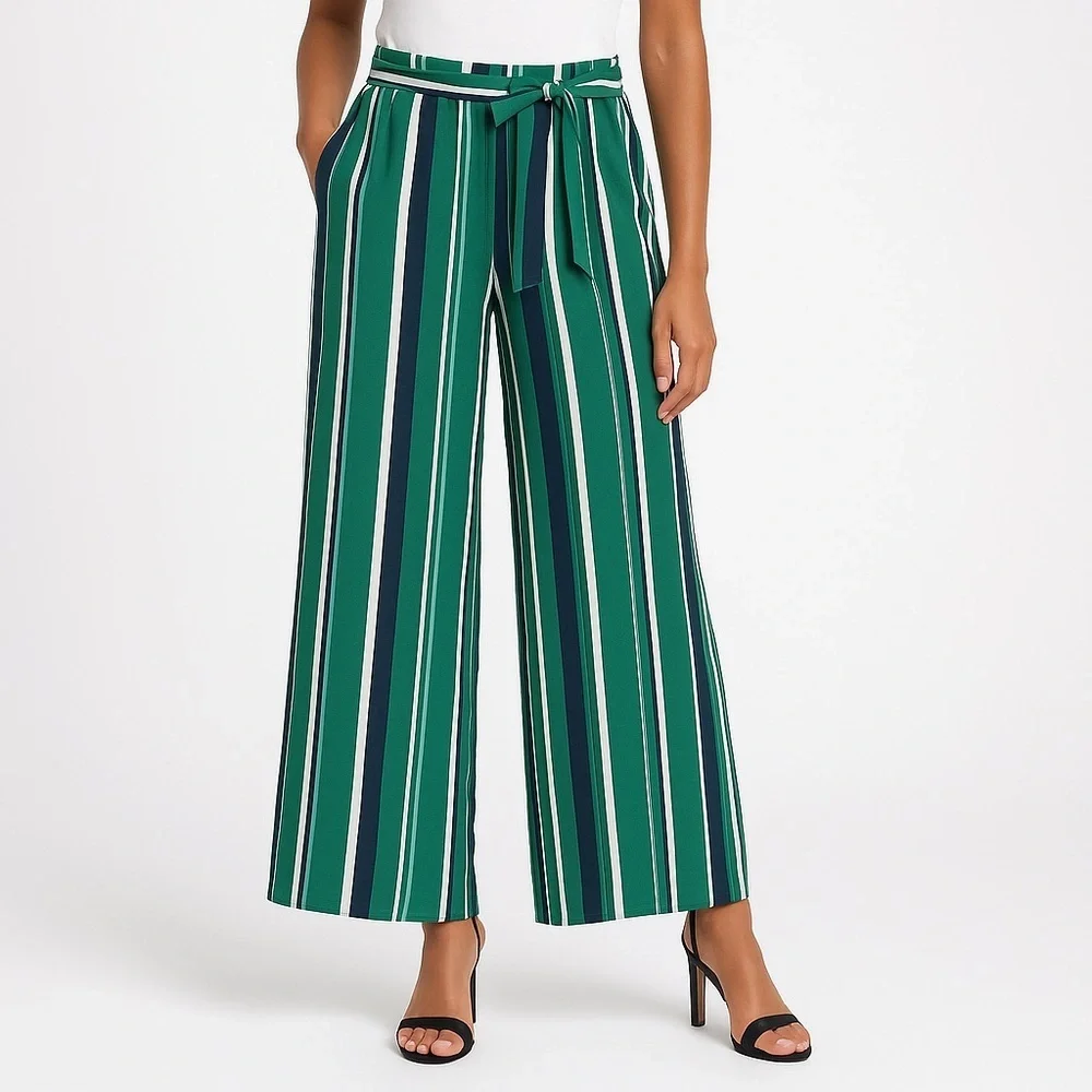 Forever 21 Women's Striped Belted Palazzo Pants - Picture 1 of 7